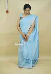 (PRE-BOOKING) Ocean Blue - Mia - Soft linen cotton with tissue border and printed blouse